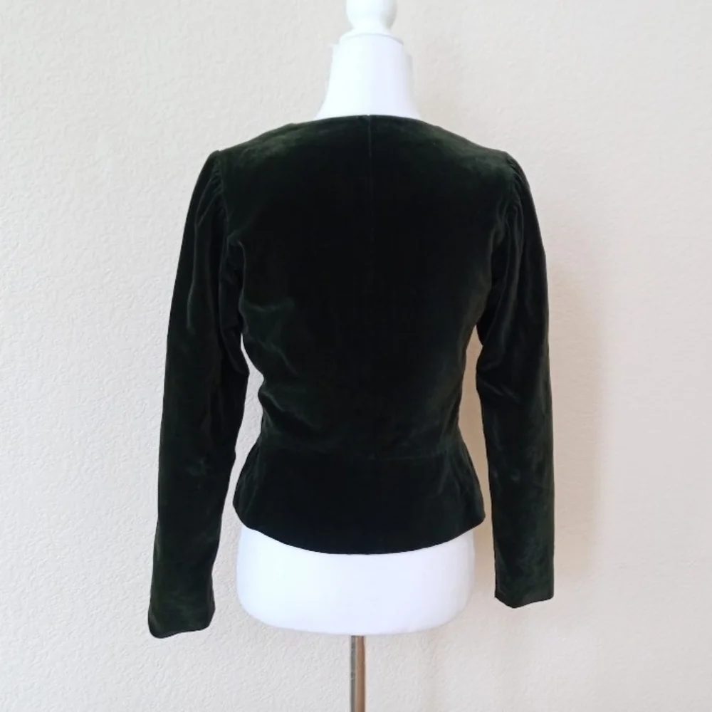 🤍 Saint Laurent vintage 1970s dark green velvet Victorian-inspired blaze - Picture 4 of 10